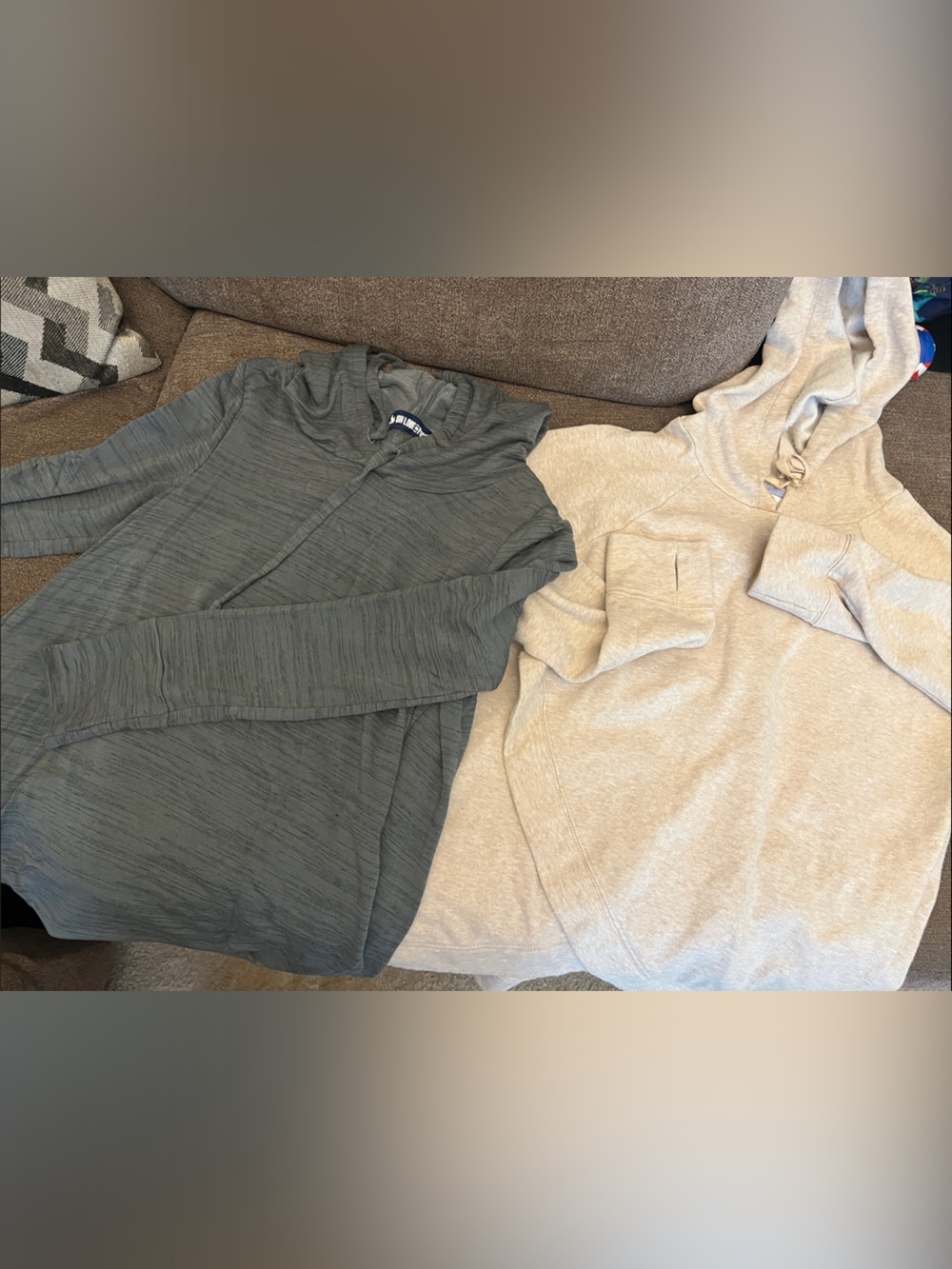Heather Gray/Green Pullover Hoodie + Light Beige Hoodie Duo